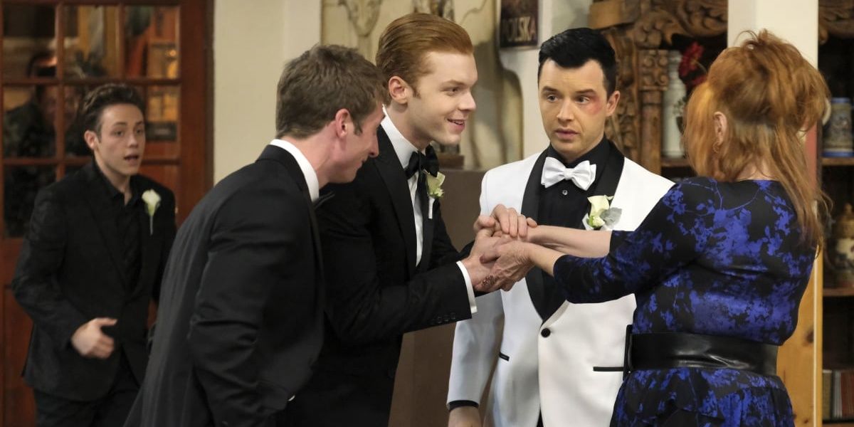 Lip, Ian and Mickey at the wedding