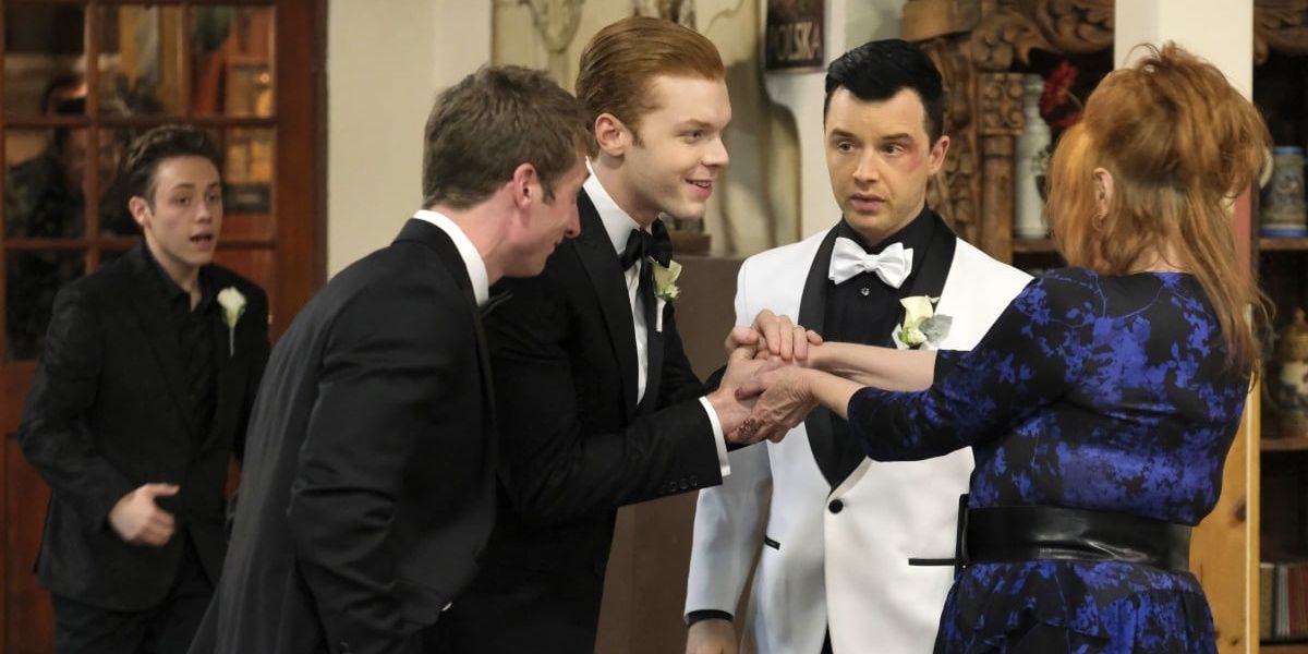 Lip, Ian and Mickey at the wedding