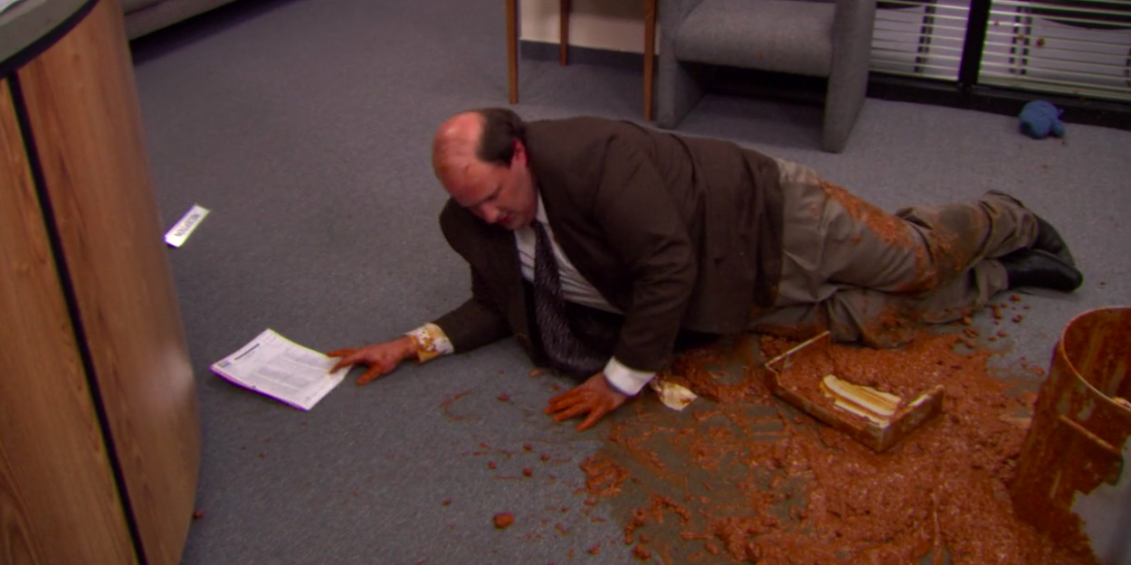 Kevin dropping his famous chili in The Office.