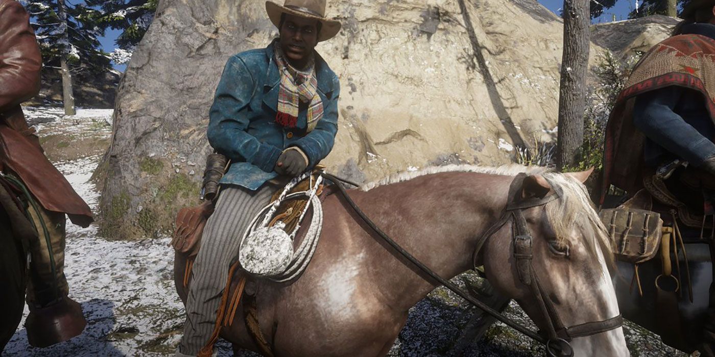 Lenny sitting on his horse in Red Dead Redemption 2.