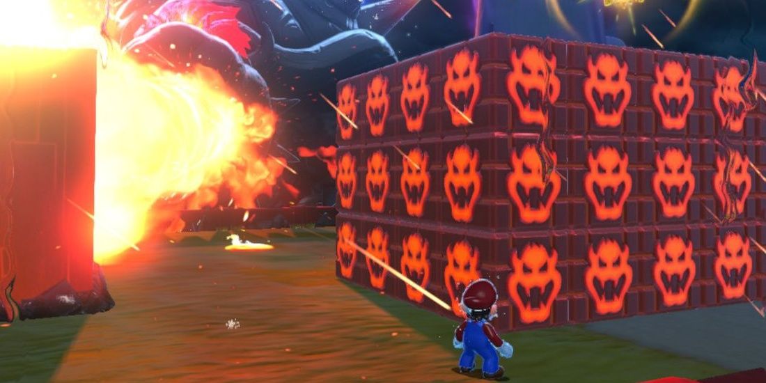 Mario getting Fury Bowser to break block