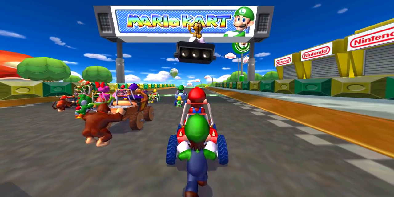 Luigi and Mario preparing to race in Mario Kart: Double Dash