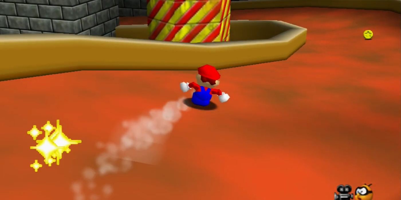 Mario on the slide in Super Mario 64