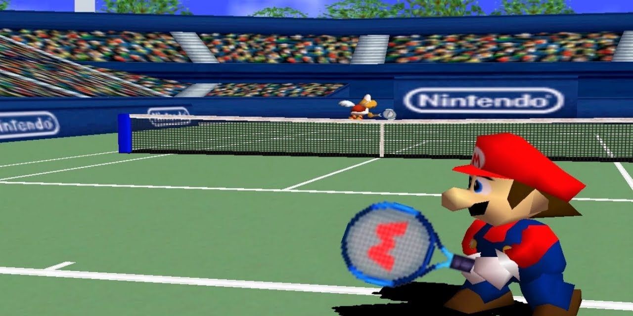 Mario in a match in Mario Tennis