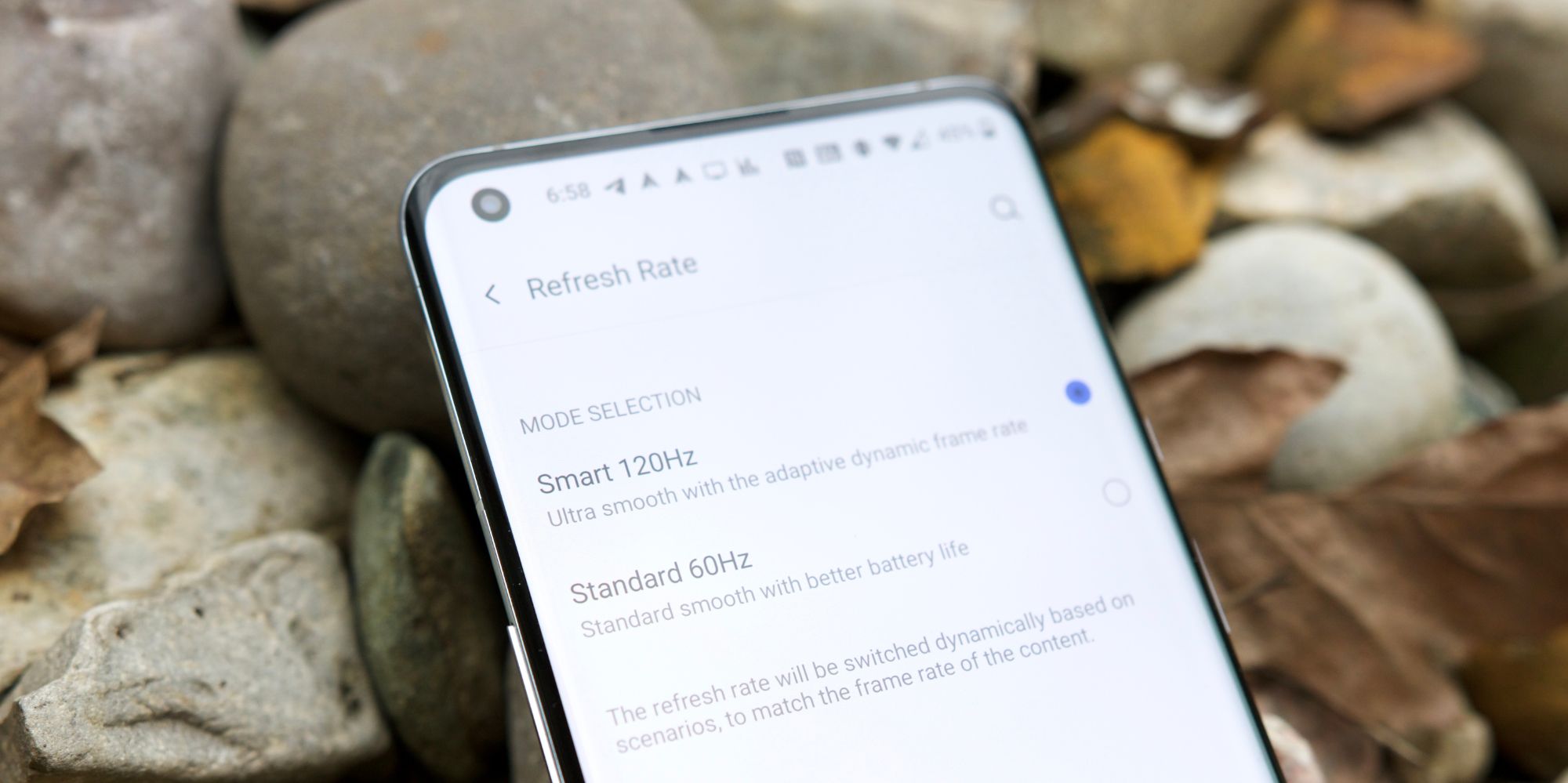 Refresh rate display settings on the OnePlus 9 Pro
