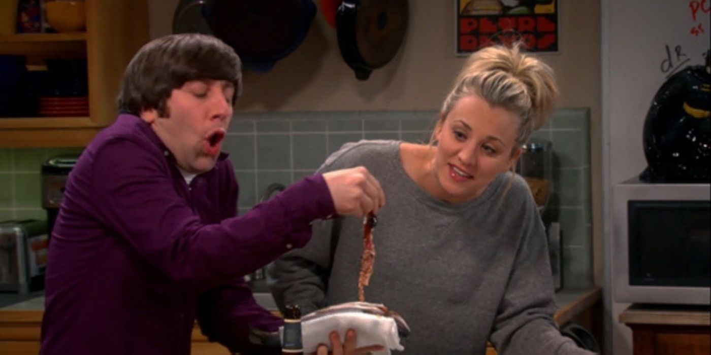 Penny teaches Howard how to gut a fish on The Big Bang Theory