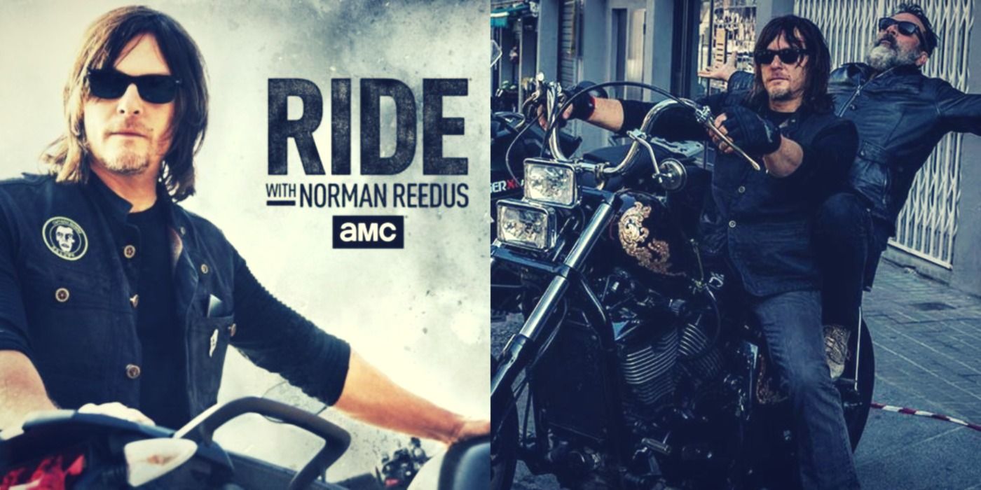 amc's ride logo next to jeffrey dean morgan and norman reedus on a motorcycle