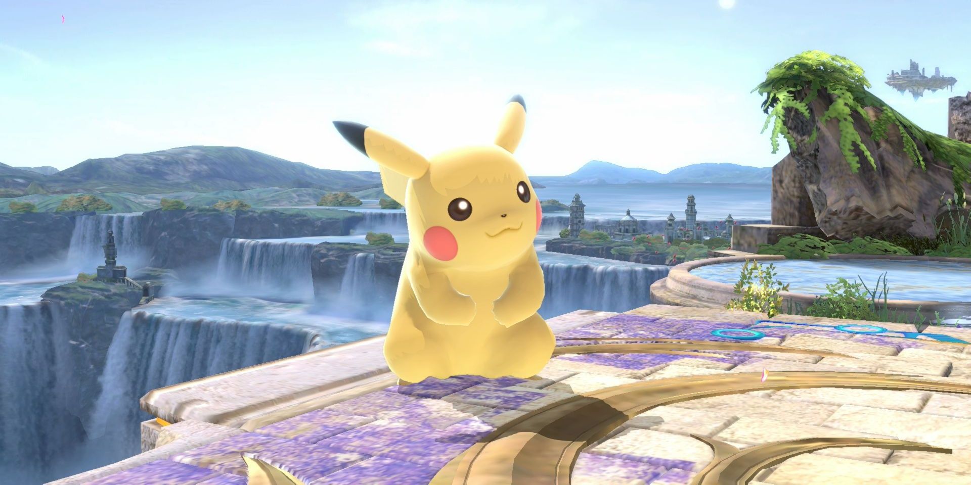 Pikachu standing on map in Super Smash Bros. Ultimate