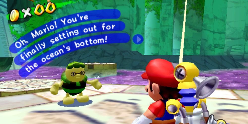 Mario talking to a Noki in Super Mario Sunshine 