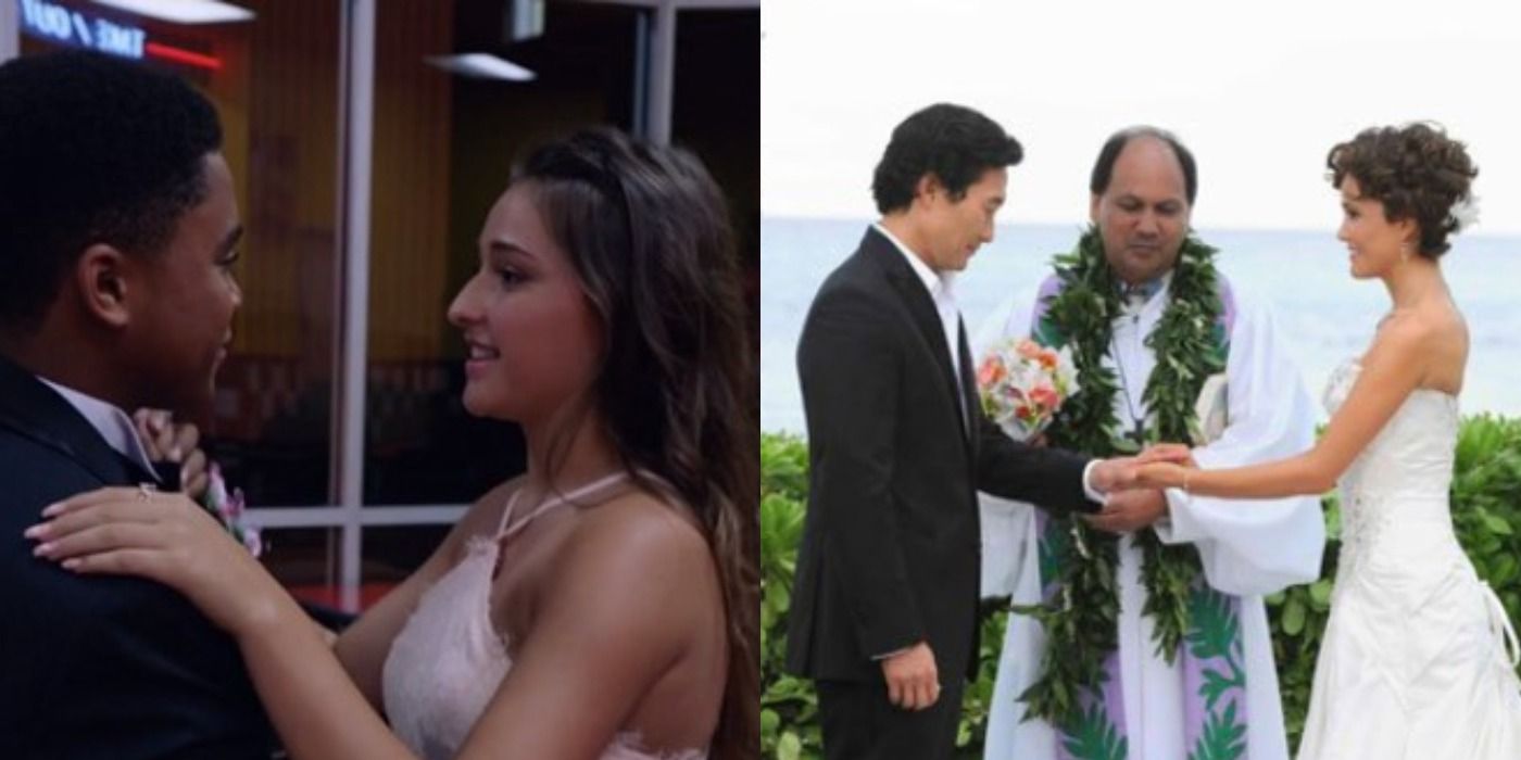 Will and Grace on left, Chin and Malia on right Hawaii Five-0 split image