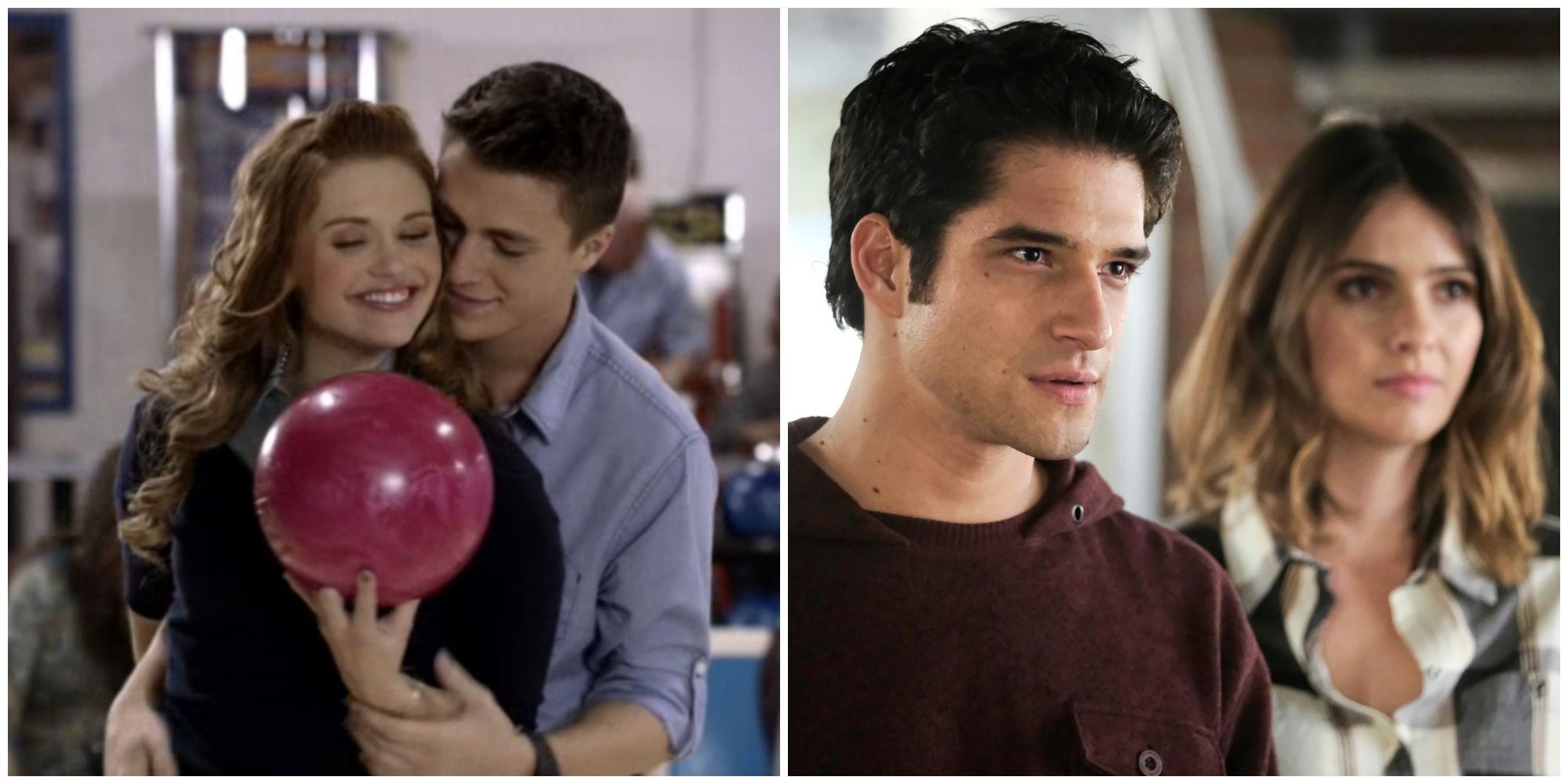Split image of Jackson and Lydia as well as Scott and Malia from Teen Wolf