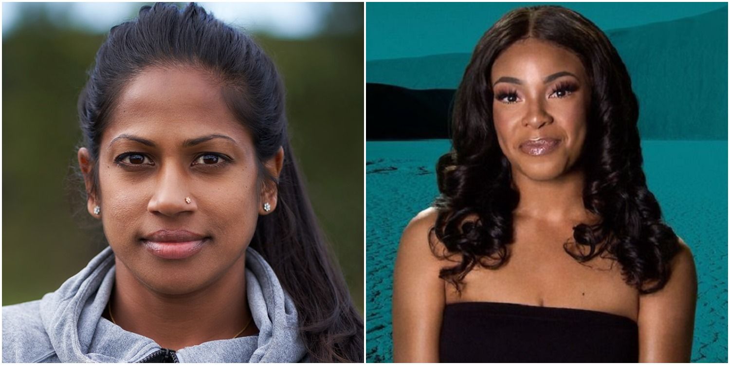 Split image of The Challenge&rsquo;s Natalie Anderson and Kam Williams looking into the camera.