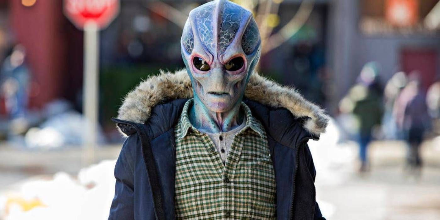 an alien wearing normal human clothes in Resident Alien
