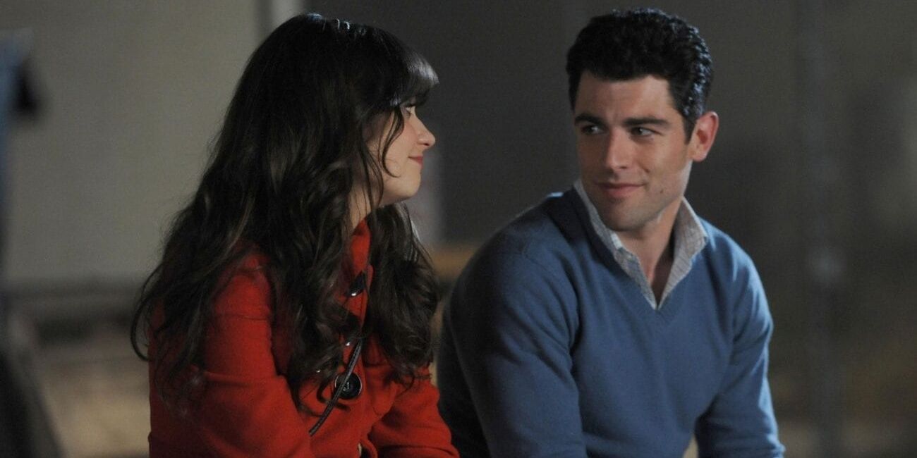 Schmidt about to kiss Jess in New Girl
