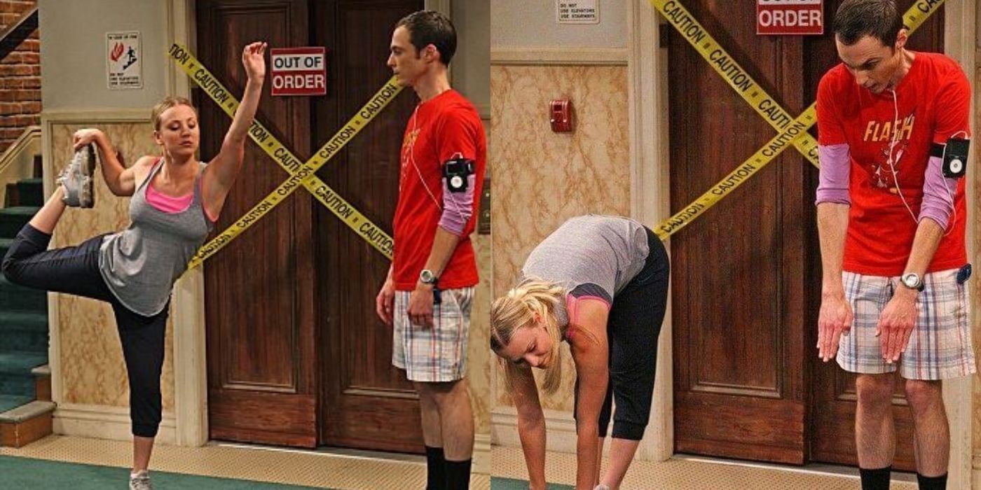 Sheldon and Penny stretching on TBBT
