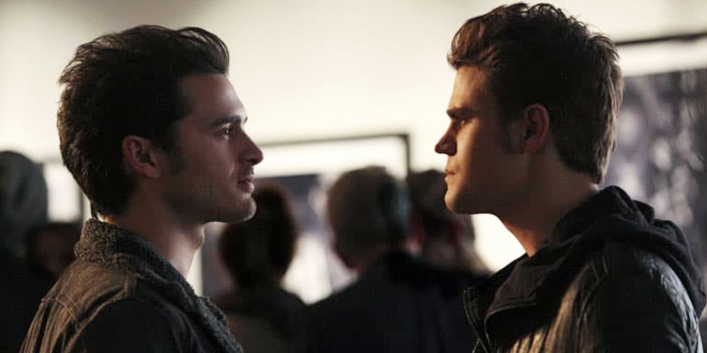 Stefan and Enzo staring at each other in TVD