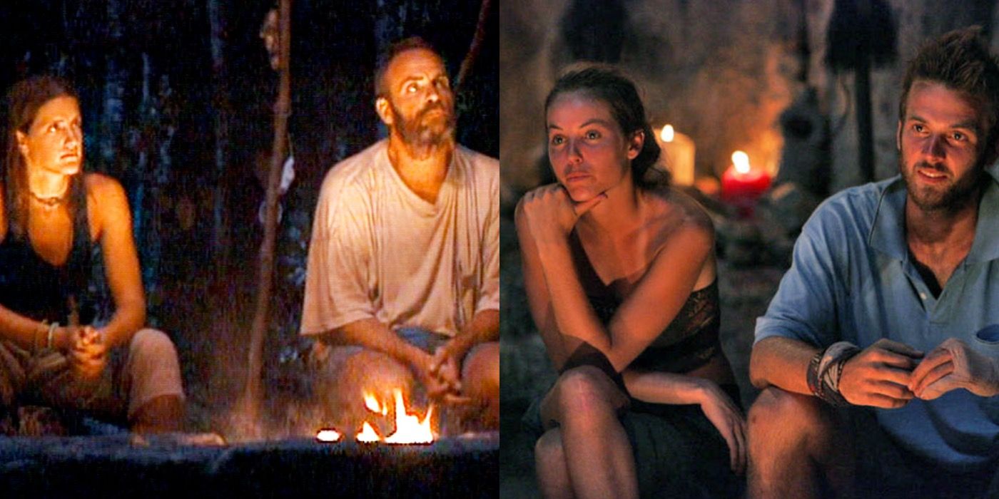 An image of the contestants surrounding the campfire on Survivor