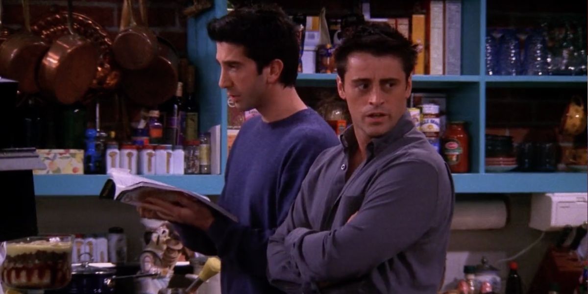 Joey and Ross looking at cookbook in Friends