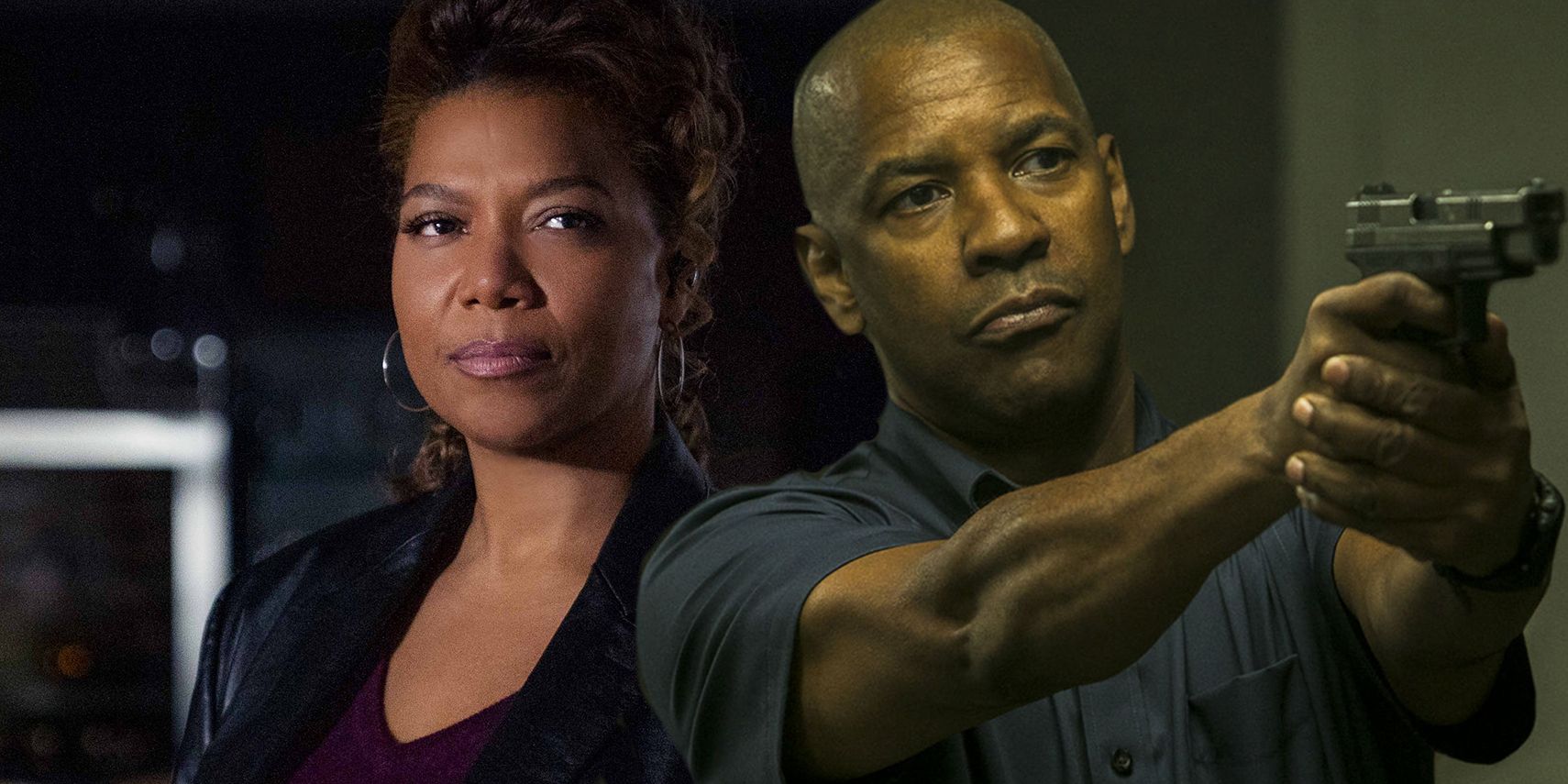 Queen Latifah as Robyn and Denzel Washington as Robert McCall in The Equalizer TV show and movies