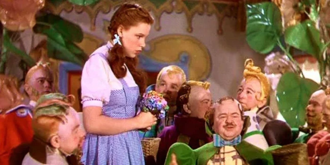 Dorothy and the Munchkins in The Wizard of Oz