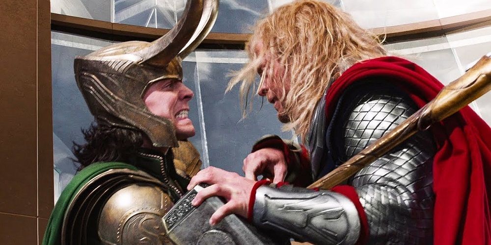 Loki and Thor battle in The Avengers