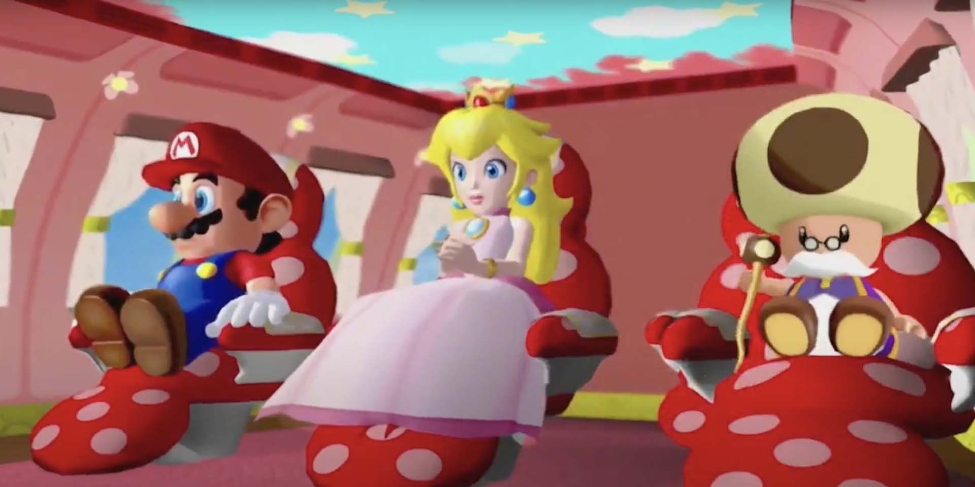 Mario, Peach and Toadsworth in Super Mario Sunshine