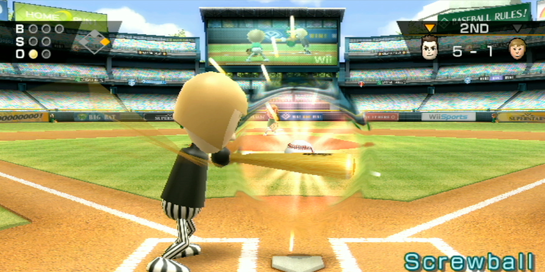 Baseball being played in Wii Sports