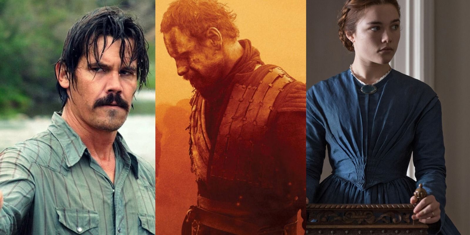 Split image of stills from No Country For Old Men, Macbeth, and Lady Macbeth