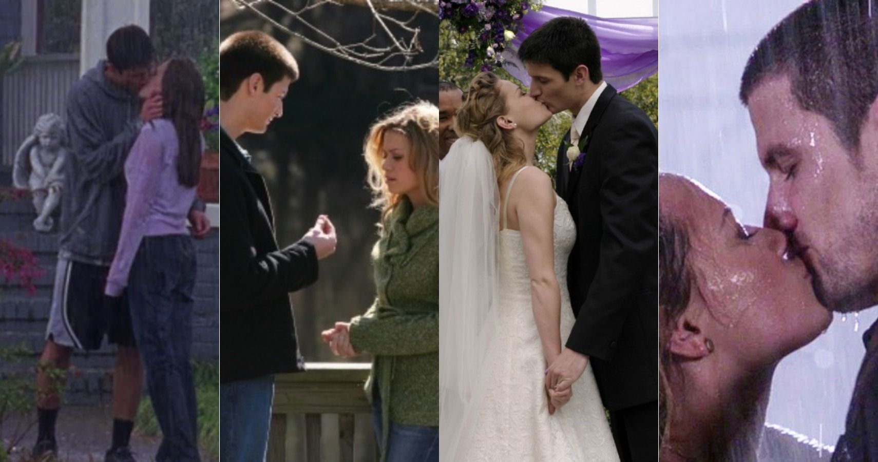 Several pictures of Nathan and Haley throughout the series in One Tree Hill