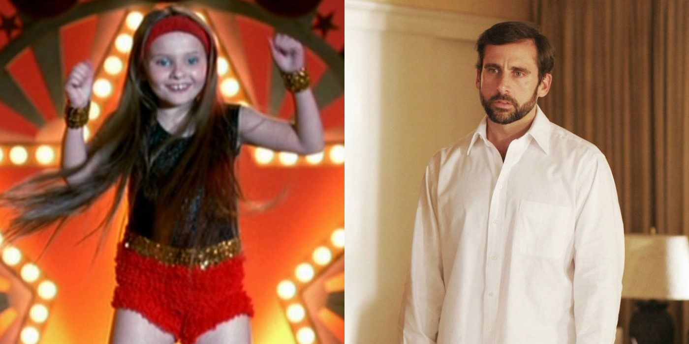 Abigail Breslin performs on stage/Steve Carell looks on in Little Miss Sunshine