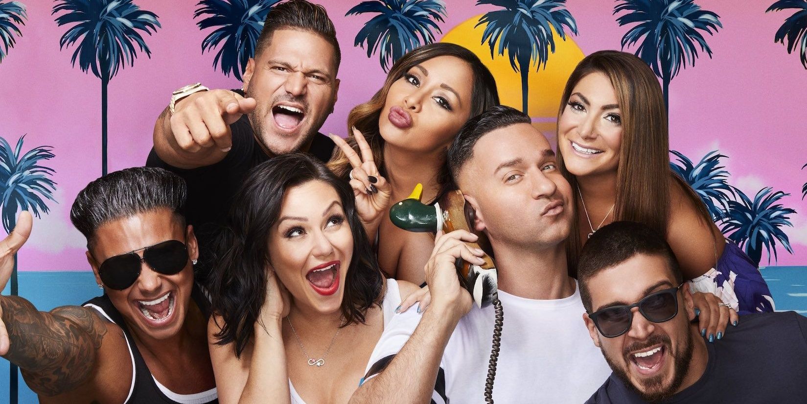 An image of the Jersey Shore cast posing together for their new show