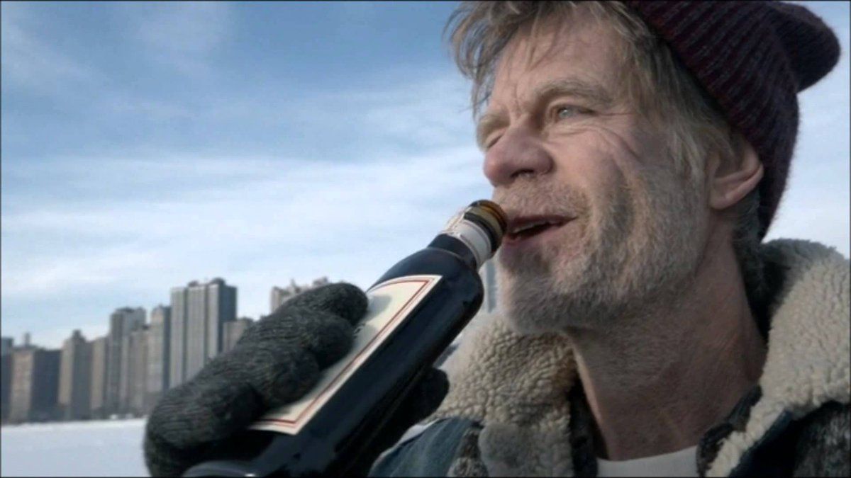 Frank Gallagher drinks a beer