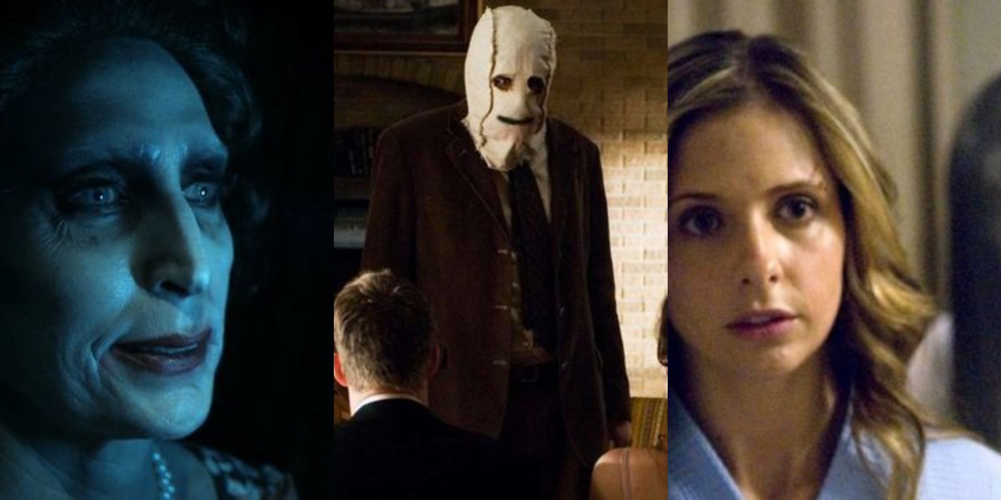 Split image of scenes from Insidious, The Grudge and Strangers