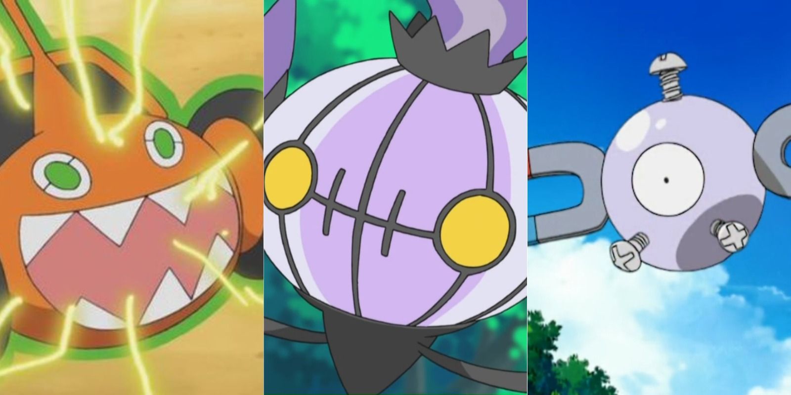 Lawnmower Rotom, Chandelure, and Magnemite in the Pokémon anime