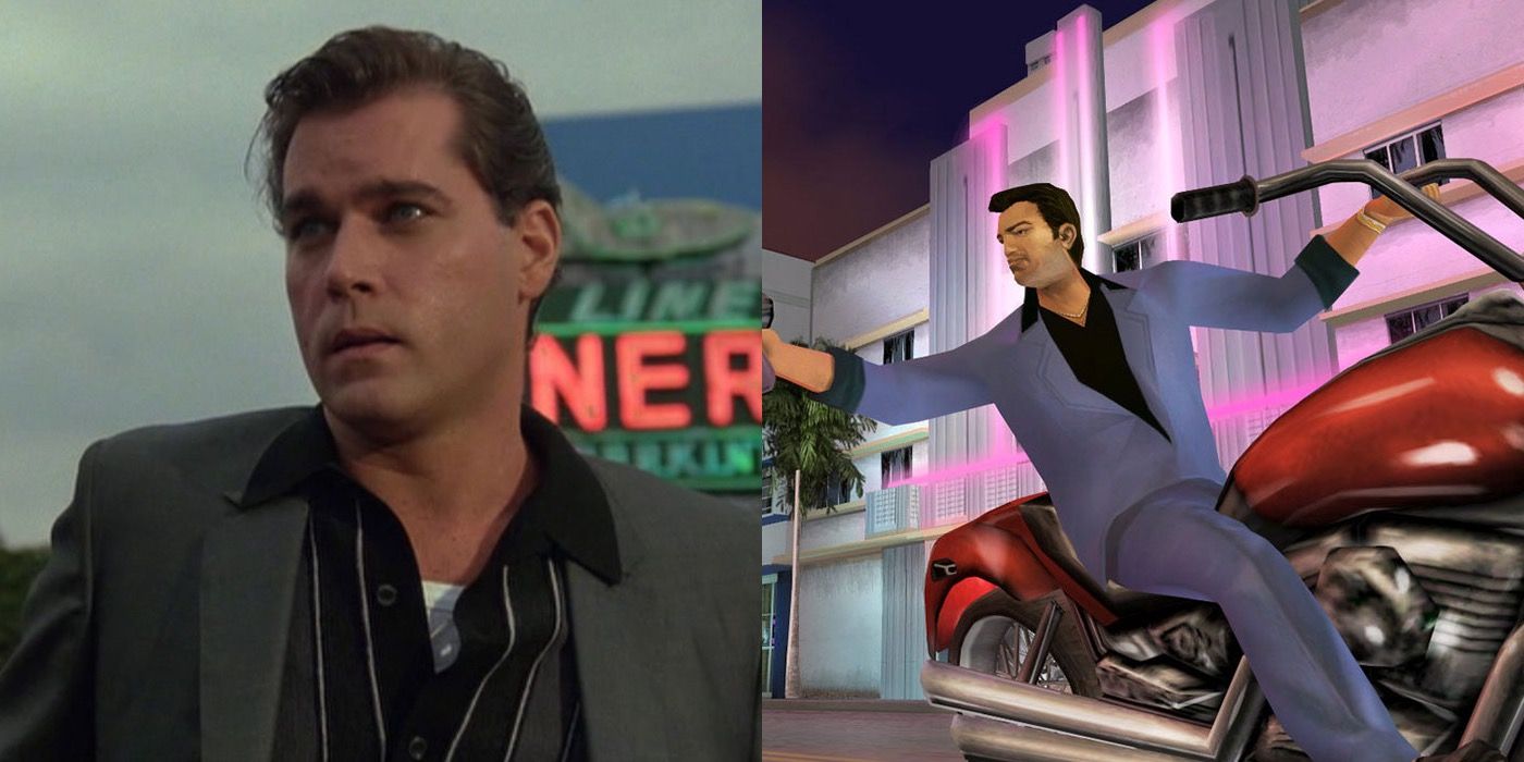 Split image of Ray Liotta in Goodfellas and GTA: Vice City