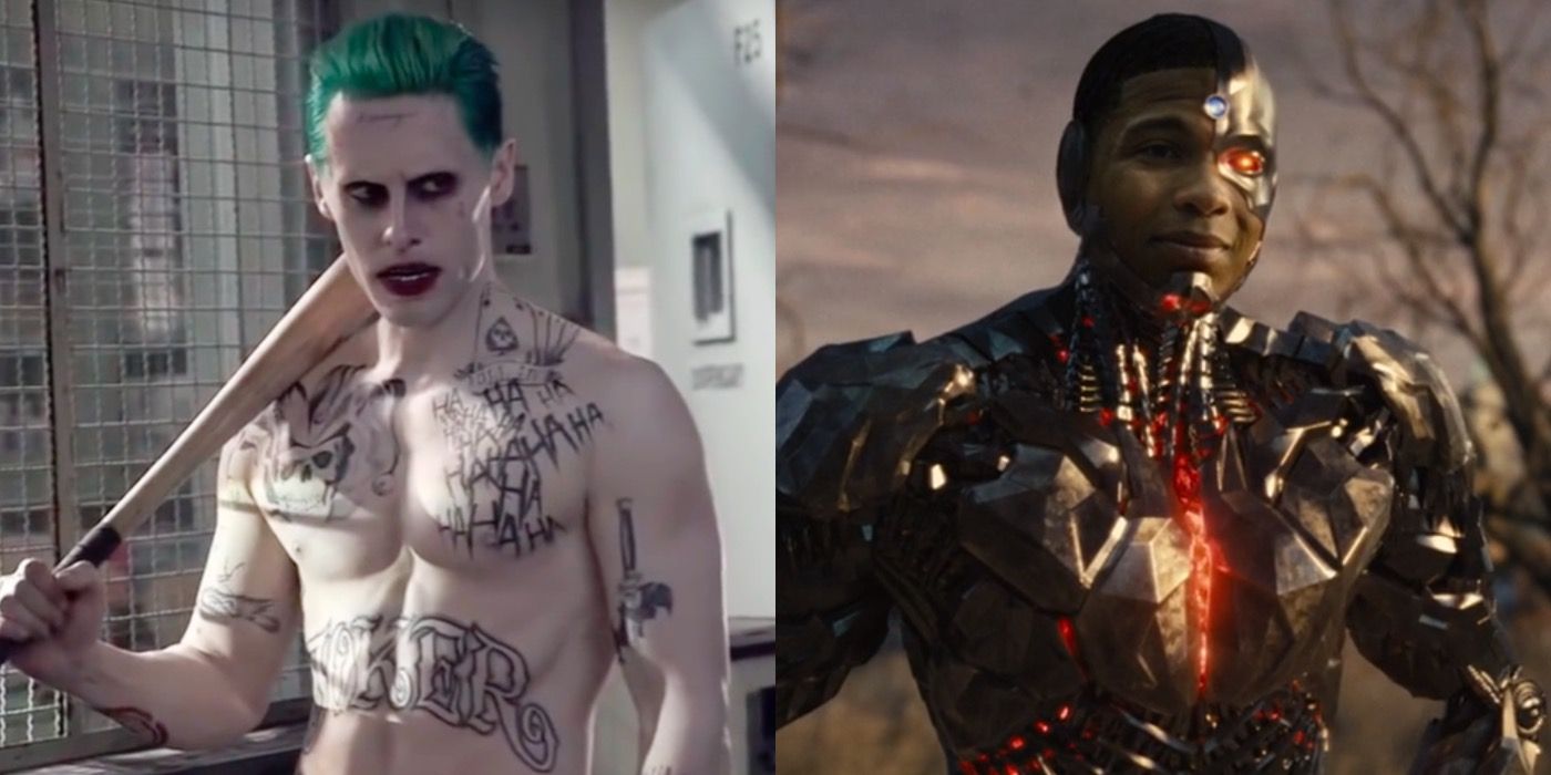 Split image of Joker in Suicide Squad and Cyborg in Justice League