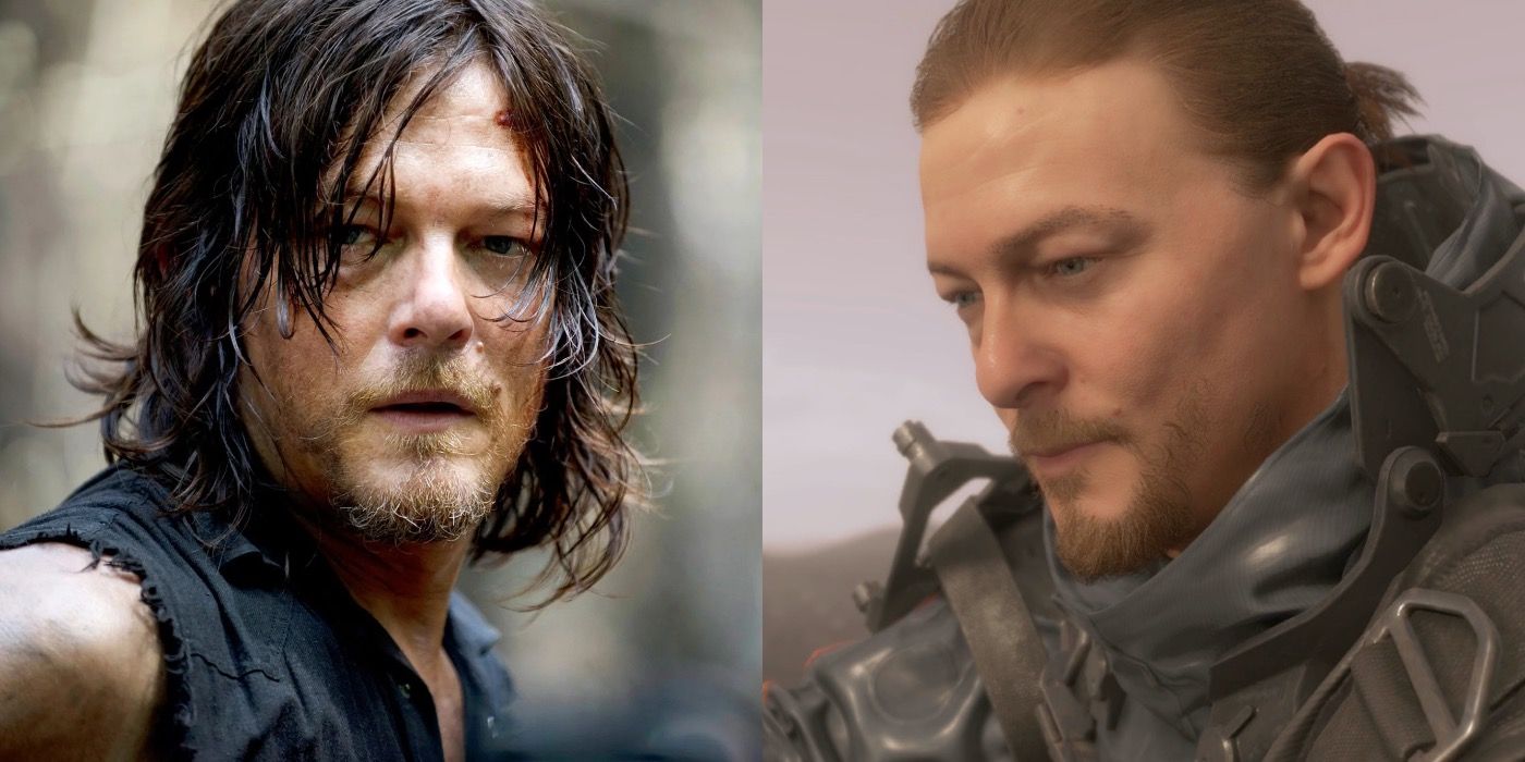 Split image of Norman Reedus in The Walking Dead and Death Stranding