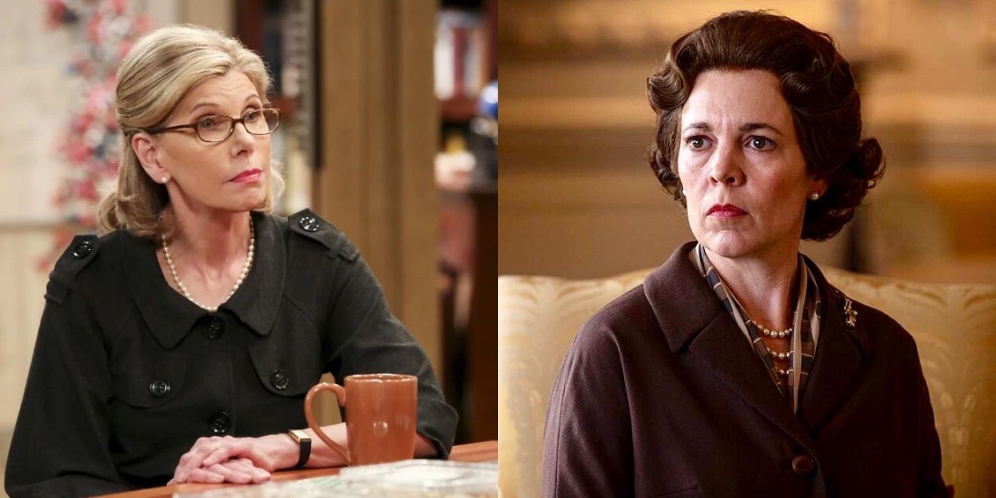 Split image of Beverly and Olivia Colman in The Crown