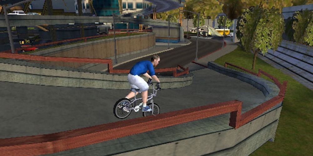 Dave Mirra cycles down a ramp in Freestyle BMX 2
