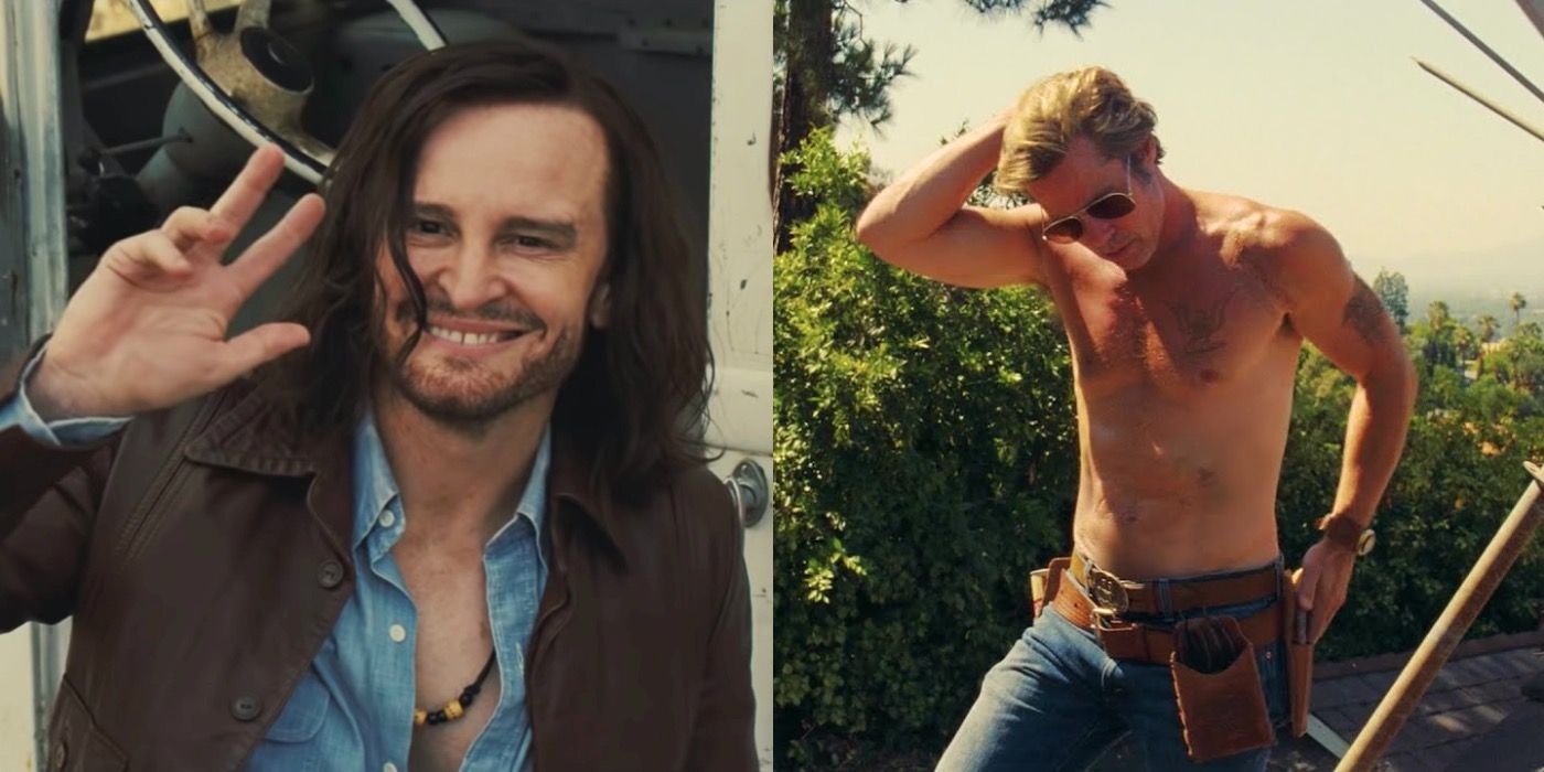Split image of Charles Manson and Cliff Booth in Once Upon A Time In Hollywood