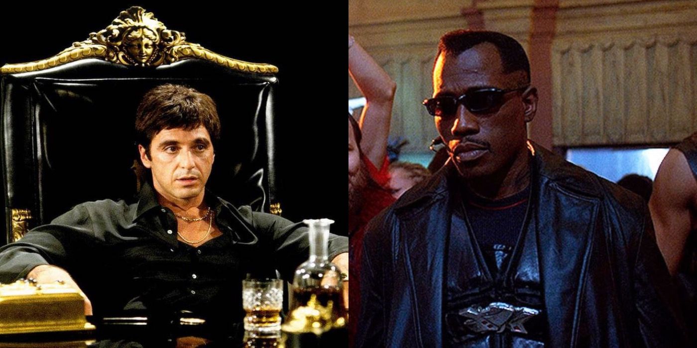 Split image of Tony Montana in Scarface and Blade