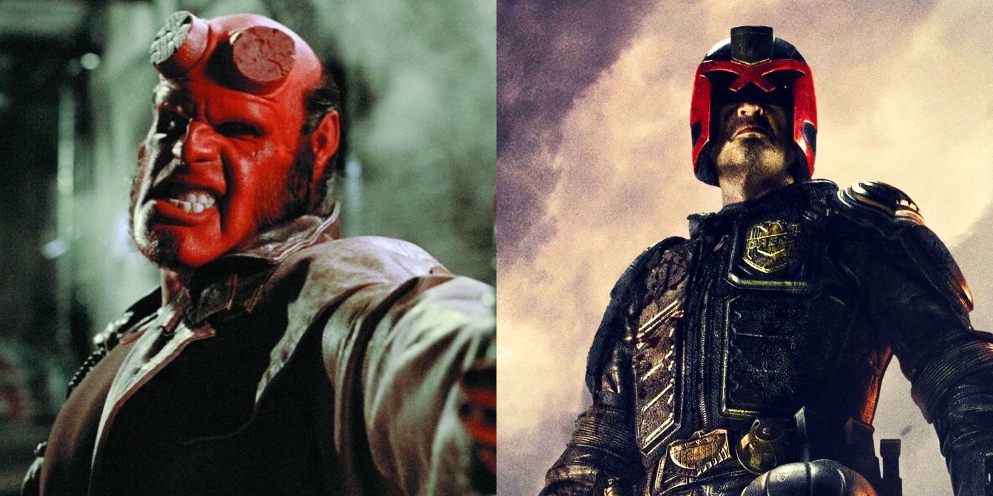 Split image of Hellboy and Dredd