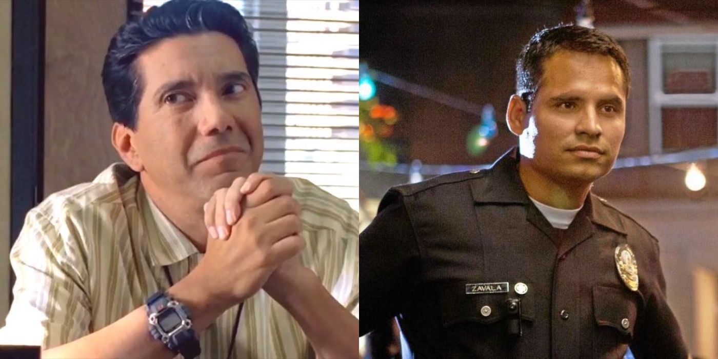 Split image of Gomez and Michael Pena in End of Watch