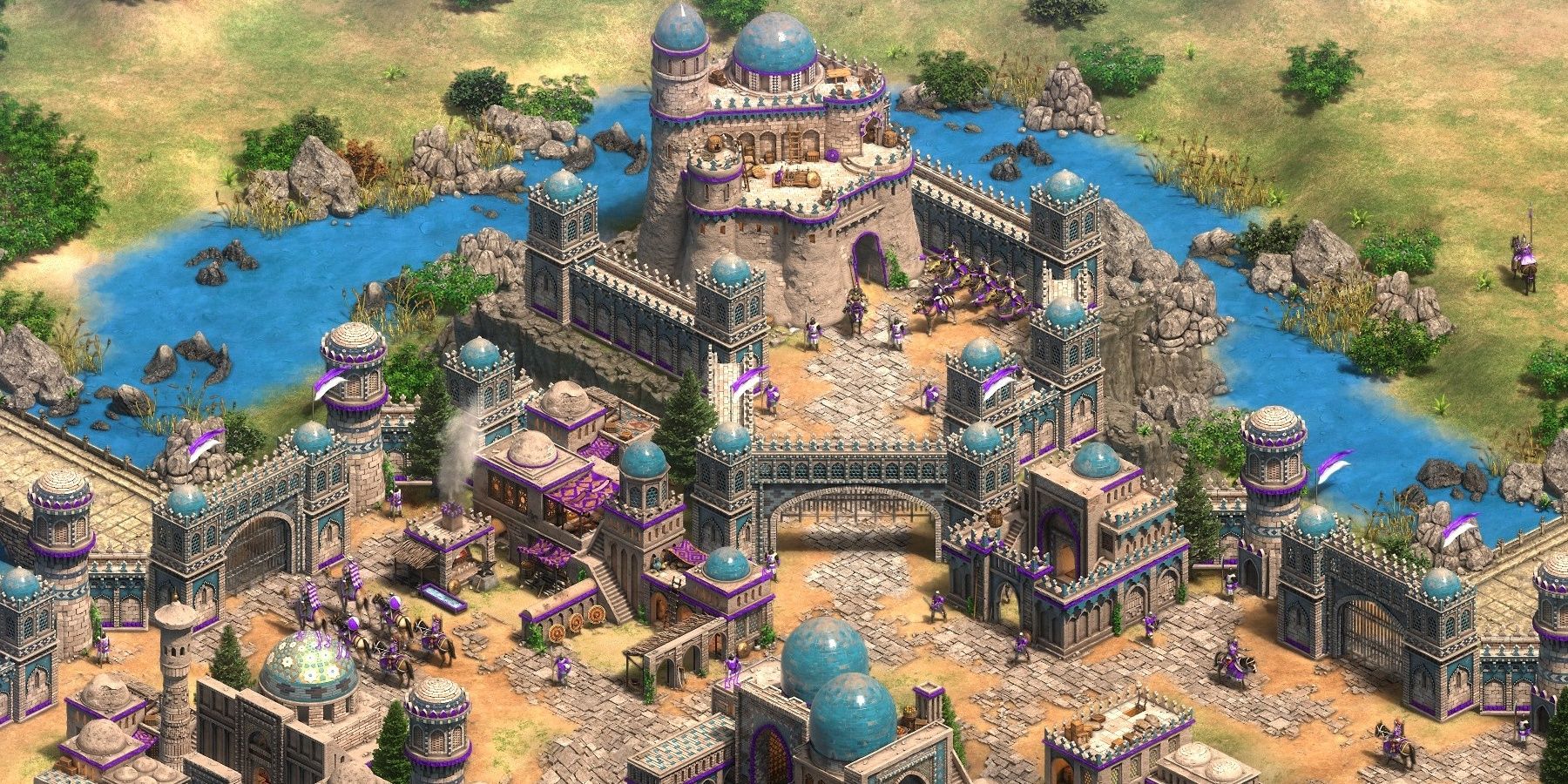 A palace and its accompanying infrastructure in Age of Empires 2 