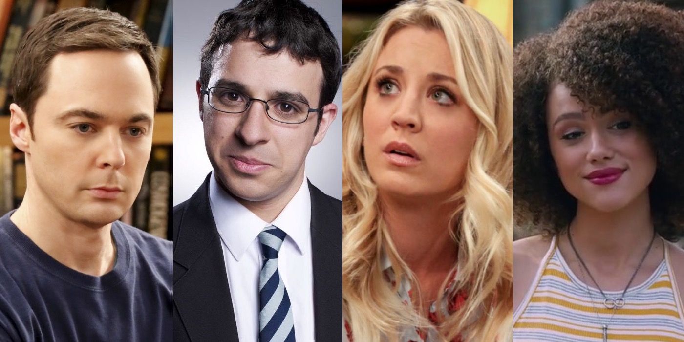 Split image of Sheldon, Simon Bird in The Inbetweeners, Penny, and Nathalie Emmanuel in Fast and Furious 7