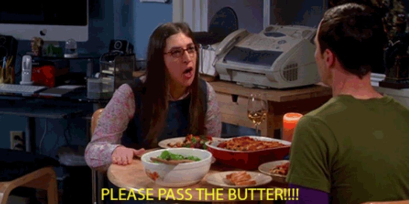 Amy asks sheldon to pass her the butter - tbbt