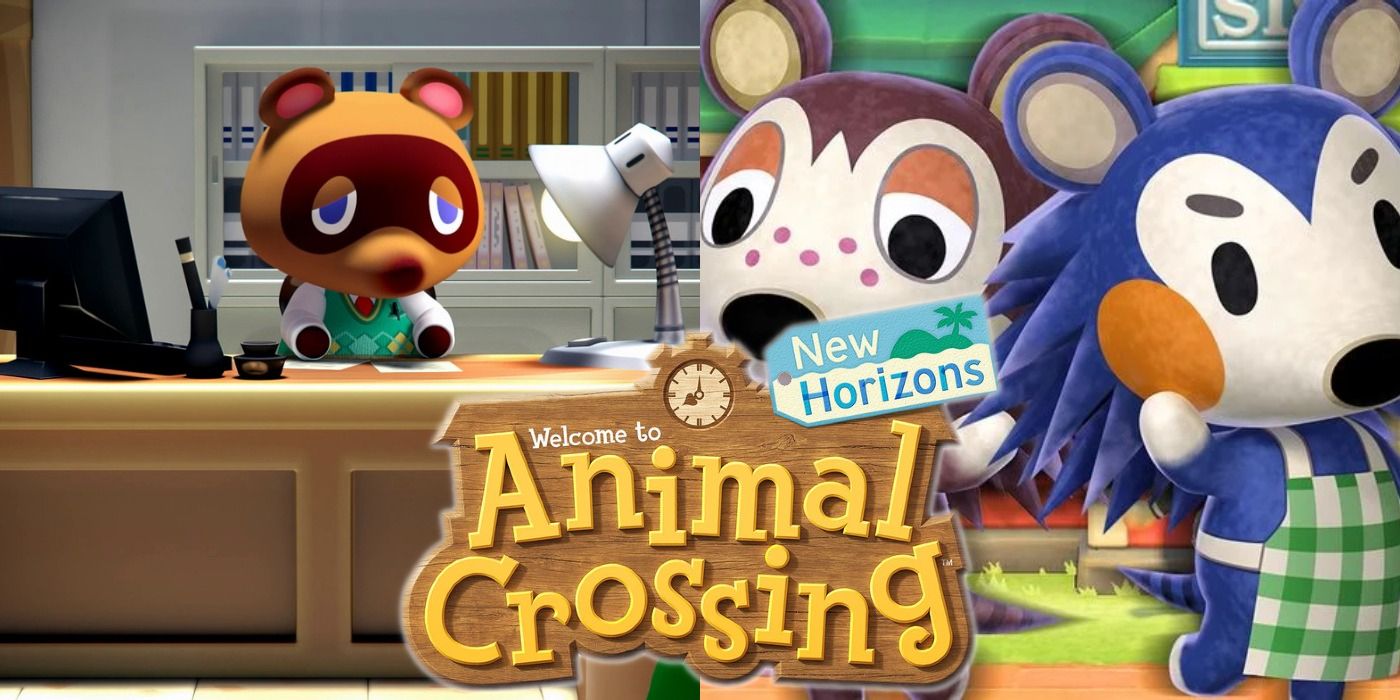 Tom Nook and the Abel Sisters in Animal Crossing New Horizons.