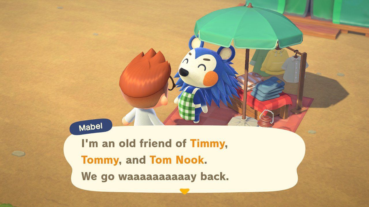 Mabel selling her wares in Animal Crossing New Horizons.
