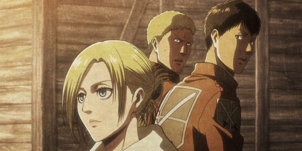 Annie and Bertholdt in the Attack on Titan anime.