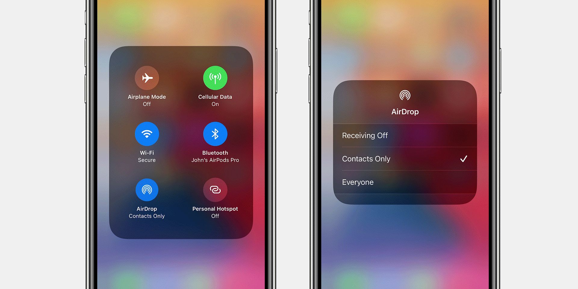 Apple AirDrop settings screenshots on iPhone
